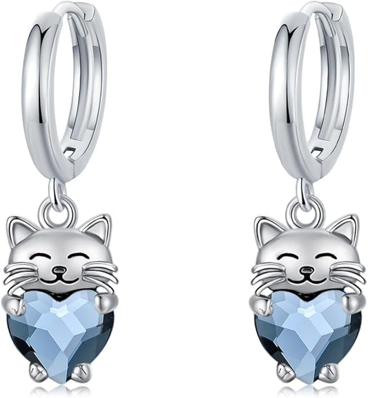 925 Sterling Silver Cat Earrings Cute Animal Kitten Stud Earrings cat Jewelry Gifts for Women Girls Hypoallergenic Earrings for Sensitive Ears