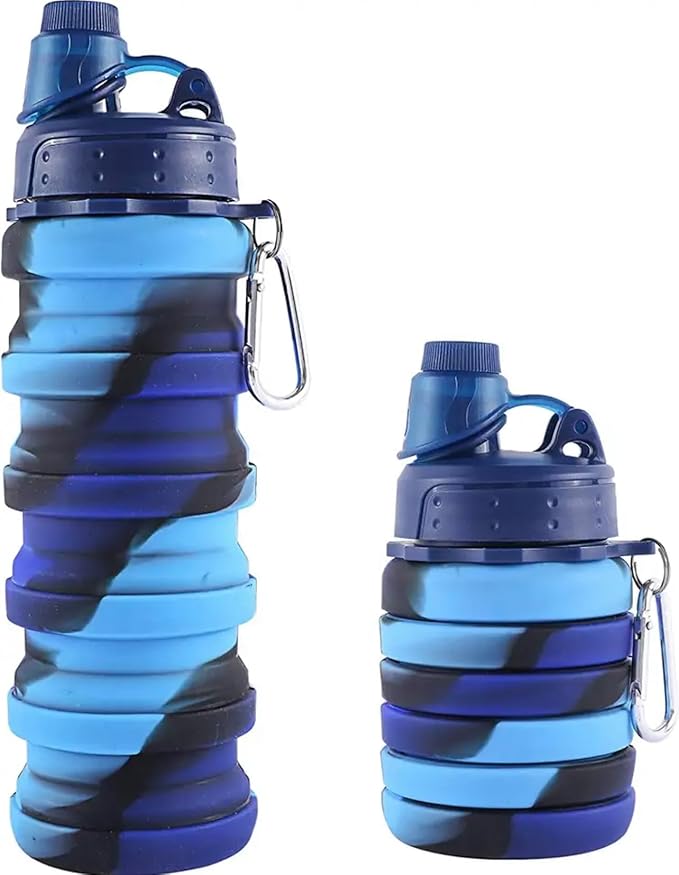 500ml Creative Silicone Folding Water Cup Outdoor Portable Water Bottle Cycling Sports Large Capacity Portable Water Bottle (dark blue)