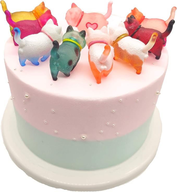 9 Pcs Colorful Cute Miniature Cat Figure Animal Cat Characters Toys Mini Figure Collection Playset, Cake Topper, Plant, Automobile Decoration