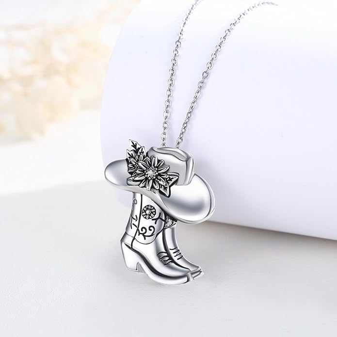 Midir&Etain Western Necklace 925 Sterling Silver Turquoise Pendant Cow Skull/Hat/Tag/Cactus Cowgirl Country Jewelry for Women Men