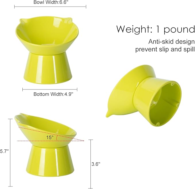 Detachable Elevated Cat Bowls, 15° Tilted Raised Cat Food Bowl Anti-Vomiting,Whisker Friendly, Adjustable Pet Dishes for Protecting Spine, cat Bowls for Indoor Cats Adult Kitten