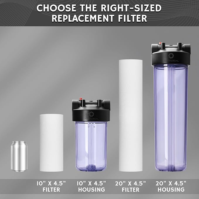 Airthereal 10" x 4.5" Whole House CTO Activated Carbon Water Filter, 5 Micron 10-inch Water Filter Replacement Cartridge for City and Well Water, 4-Pack