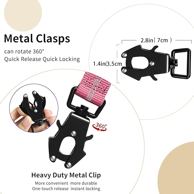 Heavy Duty Tactical Bungee Dog Leashes, 4-6FT Shock Absorbing Tactical Dog Leash with 2 Padded Handles, Metal Carabiner Clip,Car Seatbelt, Reflective Dog Leash for Medium Large Dogs (Pink)