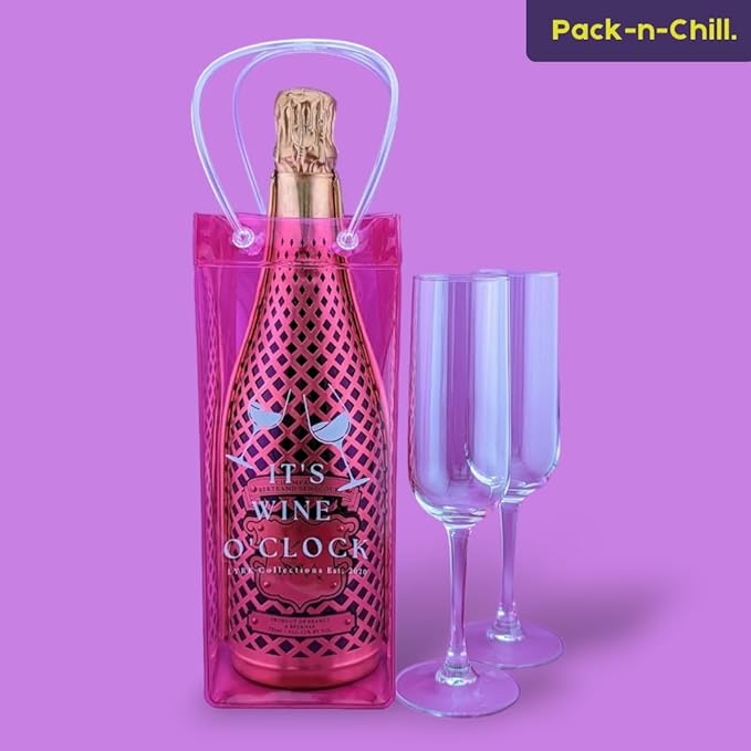 Ice Wine Bag, 2-Pack Collapsible Portable Wine Chiller (Pink & Yellow), Wine Bottle Chiller Ice Bag with Handles, Chill Wine Champagne Beers and Ice Drinks, Wine Gift Bag