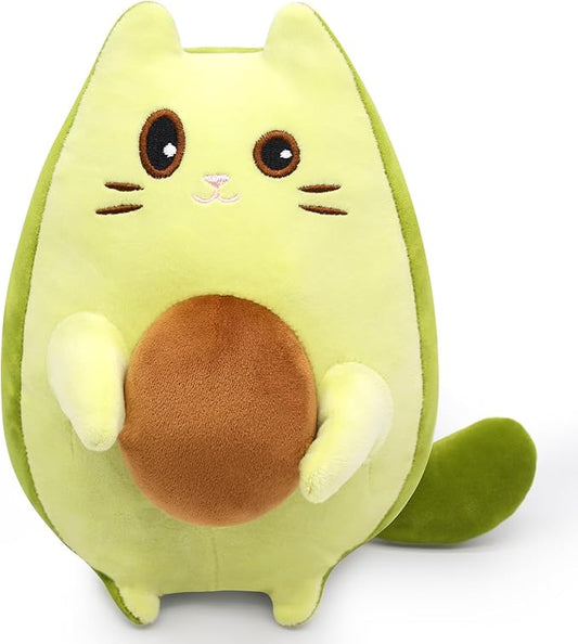 Cat Stuffed Animal Avocado Pillow,Cute Avocado Cat Plush Toys,Funny and Soft Green Kitten Plushie Stuffed Toy Gifts for Kids Boys Girls