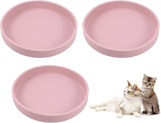 Silicone Dog Bowl Shallow Cat Food Bowls, 6 Inch Wide Cat Bowls Whisker Friendly, No Spill Less Mess Dog Plates for Dry and Wet Food, Set of 3 Puppy Bowls for Small Dogs and Cats