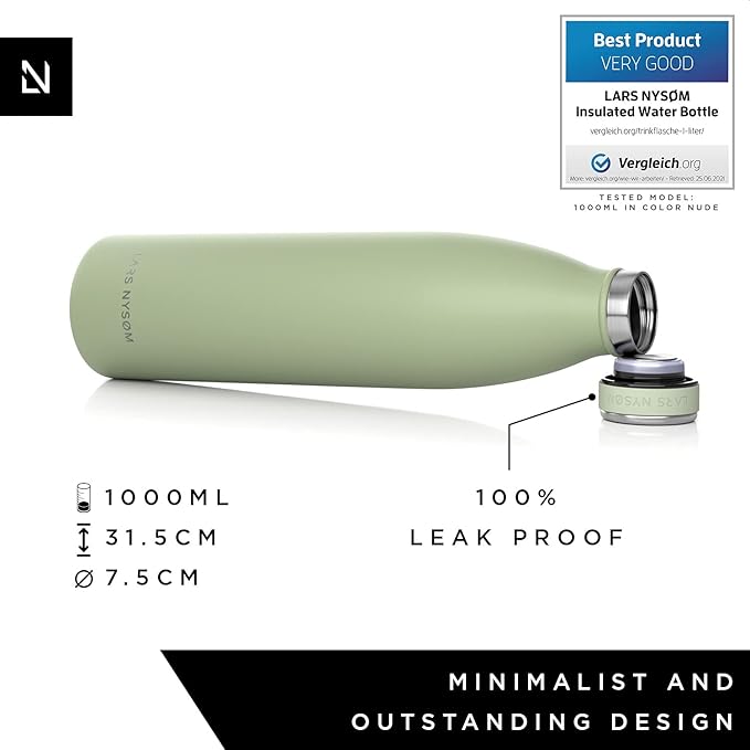 LARS NYSØM Stainless Steel Insulated Water Bottle 12oz 17oz 25oz 34oz 51oz | BPA-free Insulated Thermo Flask for Hot and Cold Beverages | Leakproof Drinking Bottle