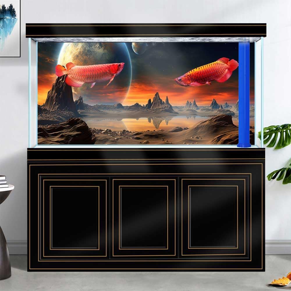 30X12IN Cosmic Aquarium Background, Cool Parallel Space Themed Fish Tank Background, Tropical Desert Terrarium Background with 8 EVA Double-Sided Tape