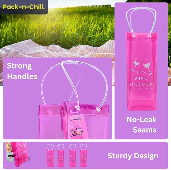 Ice Wine Bag, 2-Pack Collapsible Portable Wine Chiller (Pink & Yellow), Wine Bottle Chiller Ice Bag with Handles, Chill Wine Champagne Beers and Ice Drinks, Wine Gift Bag