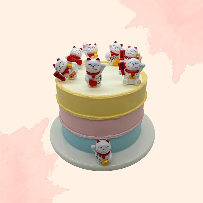 8 Pcs Cute Lucky Cat Figures, Animal Cat Characters Toys Mini Figure Collection Playset, Cat Toys Set Cake Toppers, Plant, Automobile Decoration, Landscape Scenes