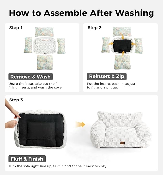 MADE 4 PETS Cat Beds for Indoor Cats, Cat Couch Bed, Soft Faux Fur Checkered Pet Sofa, Calming Fluffy Kitten Sofa with Supportive Foam, Removable Washable Cover with Non-Slip Base, Green, Small