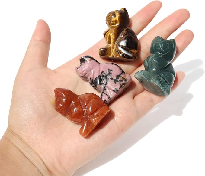 Crystal Cat Figurines Mix 12PCS, 1.5'' Hand Carved Cat Figurine, Healing Cat Statues and Figurines Gemstone Kitten Animal Carving for Collectible Figurines, Home Decor