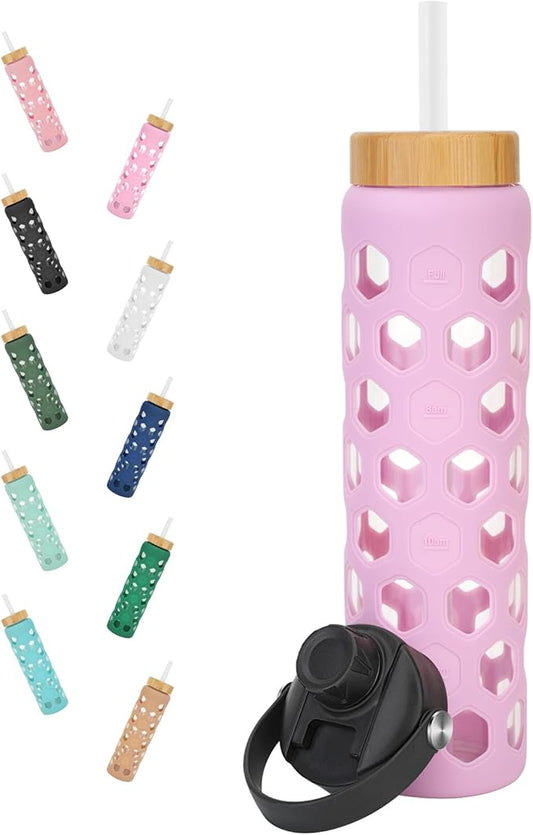 32oz Glass tumblers Water Bottles with Straw and 2 Lid