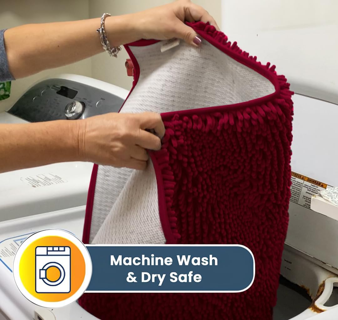 Muddy Mat® AS-SEEN-ON-TV Highly Absorbent Microfiber Door Mat and Pet Rug, Non Slip Thick Washable Area and Bath Mat Soft Chenille for Kitchen Bathroom Bedroom Indoor and Outdoor - Maroon 24" x 96"