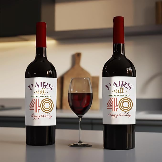 24 Pcs 40th Birthday Gifts for Women Men Wine Labels, Happy 40th Birthday Party Decorations Woman Man Wine Bottle Stickers, 40 Year Old birthday Gifts for Women, 40th Wine Bottle Labels