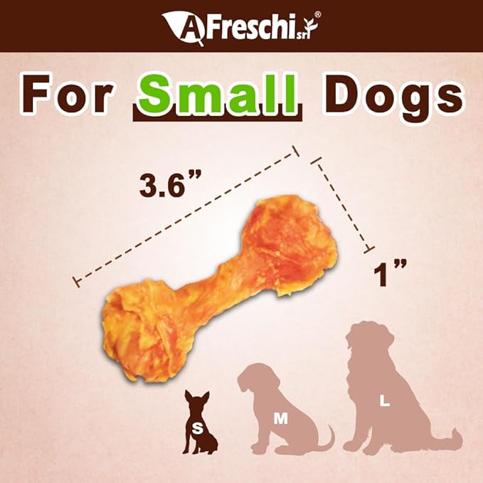 AFreschi Turkey Tendons for Dogs, USA-Sourced, Healthy Dog Treats, Rawhide-Free Puppy Chews, Long Lasting, All Natural, Hypoallergenic Dog Treats for Small Breeds, 6 Count Pack Bone (S)