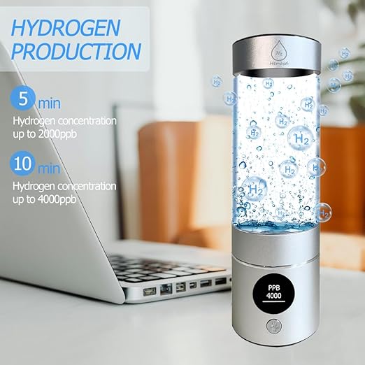 Hydrogen Water Glass Bottle 4000+PPB, 4th Gen Hydrogen Water Generator Bottle with SPE PEM Technology Water Ionizer 5Min Quick Electrolysis, Hydrogen Rich Water Machine (9.5oz Silver)