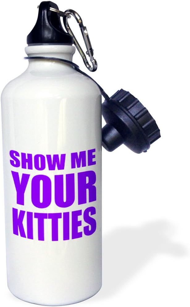 3dRose "Show me your kitties, Purple" Sports Water Bottle, 21 oz, White