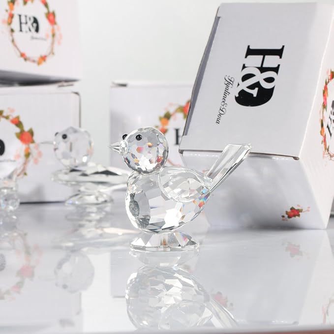 H&D HYALINE & DORA Crystal Bird of Happiness Collectible Figurines Glass Animal Figurine for Table Home Decoration