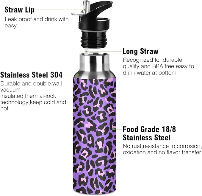 MNSRUU Insulated Water Bottle with Straw, Rainbow and Unicorns Stainless Steel Flasks for Sports Cycling Hiking School