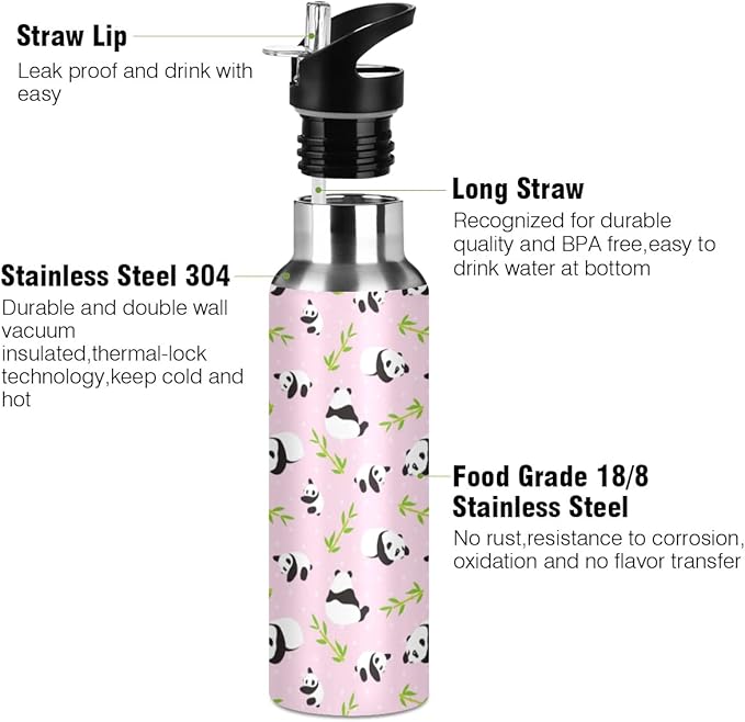 MNSRUU Insulated Water Bottle with Straw, Rainbow and Unicorns Stainless Steel Flasks for Sports Cycling Hiking School