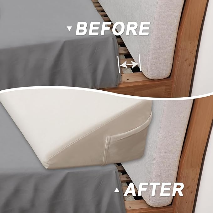 WdFour Bed Wedge Pillow, Close Off Headboard, Wall and Mattress Gap. Incline, Slanted Sweat-Proof Pillow for Neck and Back Pain Relief Anti-snoring for Comfortable Sleeping.(Beige,54Wx10Dx6H)