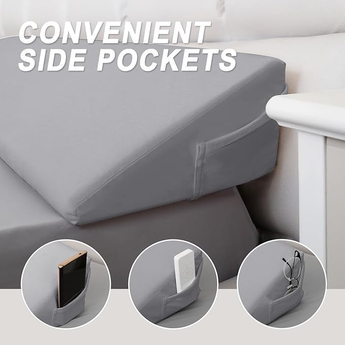 WdFour Bed Wedge pillow, close off Headboard, wall and Mattress Gap. incline, slanted sweat-proof pillow for neck and back pain relief anti-snoring for comfortable sleeping.(Gray,39Wx10Dx6H)