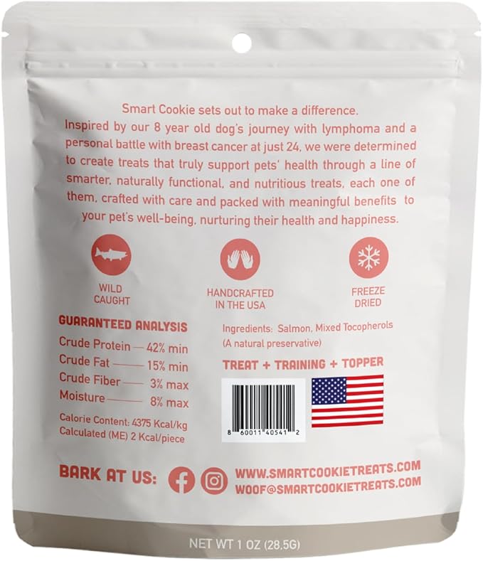 Smart Cookie Salmon Freeze Dried Cat Treats – Minimal Ingredient, High-Protein Snacks for Picky Cats – Wild Caught Salmon, No Fillers, Made in The USA – 1oz (3 Pack)
