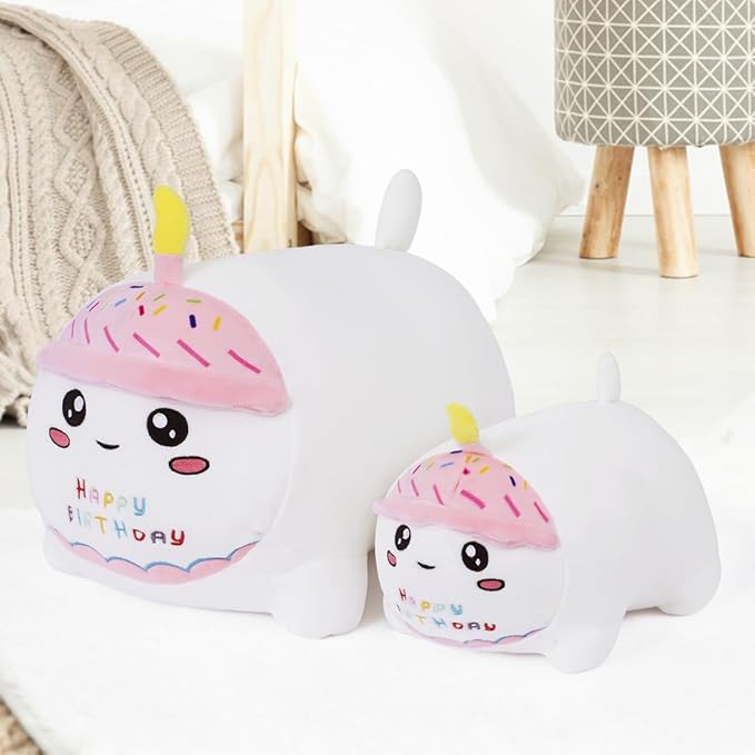 Birthday Cat Plush Stuffed Animal Toy, Soft Cat Plush Pillow for Kids (White, 40cm/15.7inch)