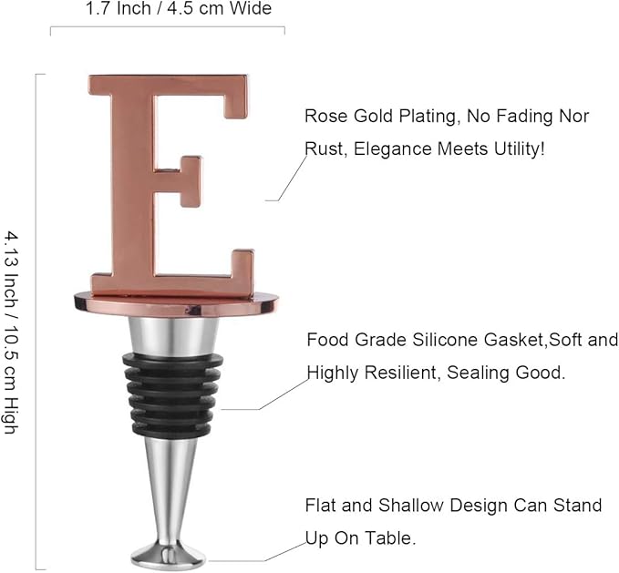 Miicol Wine Stopper, Prosecco Stopper, Wine Bottle Stopper, Personalised Champagne Stopper, Rose Gold Wine Accessories, Wine Lovers Gift, Monogram Gift, Letter E