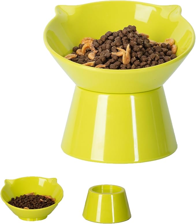 Detachable Elevated Cat Bowls, 15° Tilted Raised Cat Food Bowl Anti-Vomiting,Whisker Friendly, Adjustable Pet Dishes for Protecting Spine, cat Bowls for Indoor Cats Adult Kitten