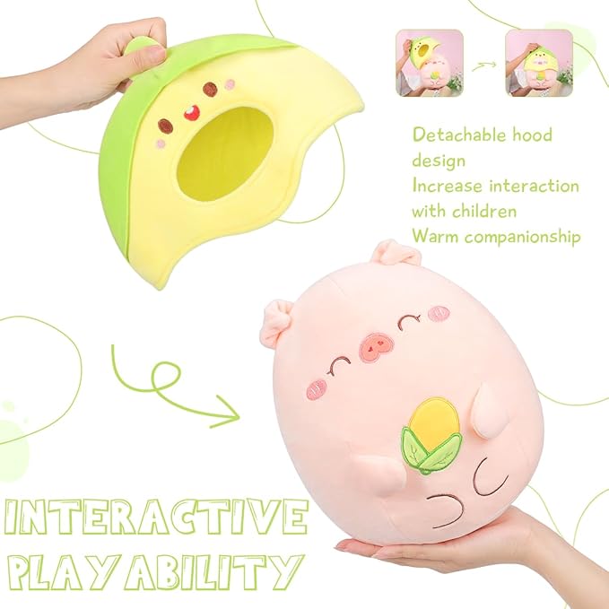 AIXINI Cute Corn Pig Plush Pillow 10" Piggy Stuffed Animal, Soft Kawaii Pig Plushie with Food Outfit Costume, Hugging Plush Squishy Pillow Toy