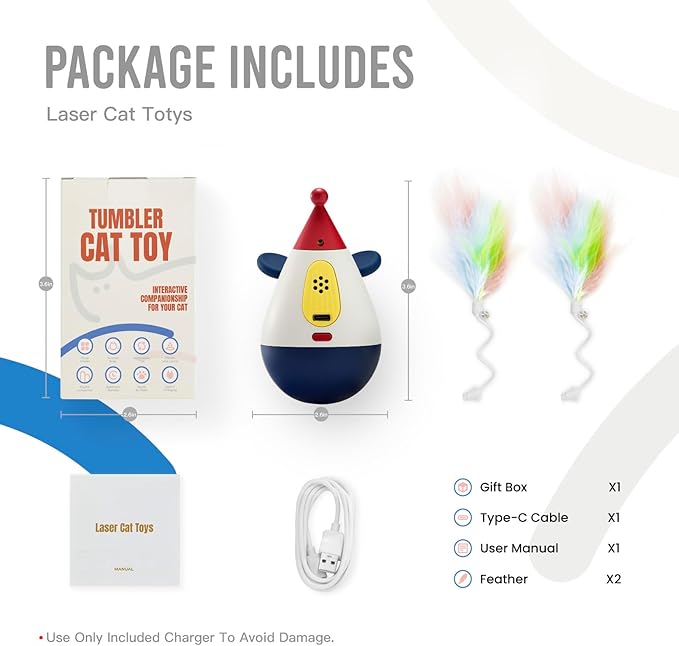 Laser Cat Toys for Indoor Cats, Automatic Interactive Cat Toy, Rechargeable 360° Auto-Spin Self-Balancing Laser Pointer with Catnip Hole & Feather, 3-Speed Random Trajectories for Bored Cats