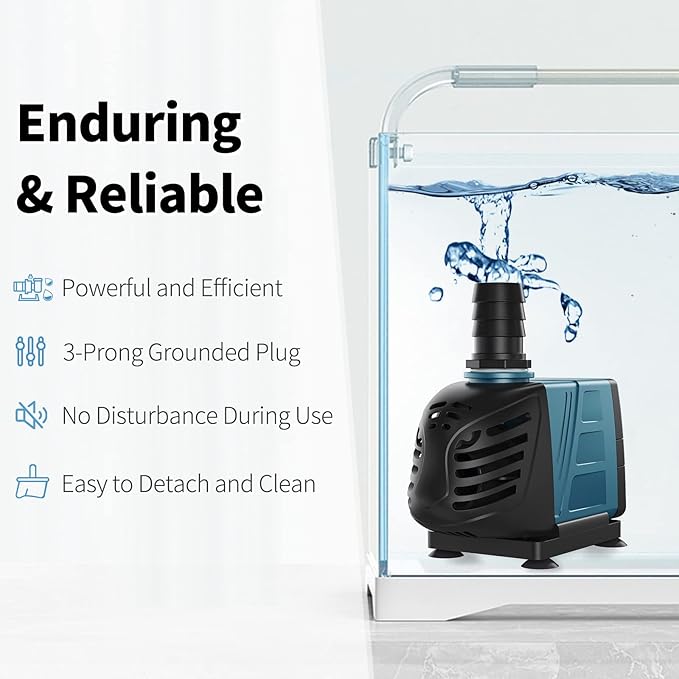 Uniclife Aquarium 800 GPH Submersible and Inline Water Pump 55W 8ft High Lift AC 120 V Quiet Return Pump with 6 ft. Power Cord for Large Fish Tanks Pond Waterfalls Fountains Sumps and Gardens