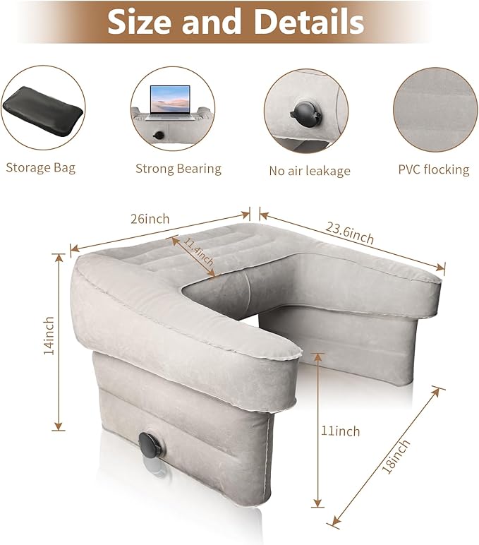 Inflatable Lap Pillow for Gaming, Reading & Bed Couch Rest Pillows, Foldable Laptop Pillow Arm Rest for Adult Playing Working, Portable Large Gamer Pillow Desktop for Sitting in Bed Sofa Floor