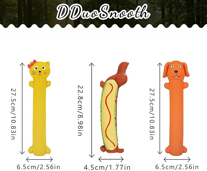 3 Pcs Original Squeaky Latex Dog Toy for Small Medium Large Breeds, Rubber Bite Force Pet Toys for Cat Puppy Animal, Safe and Easy to Clean 9-11 inch