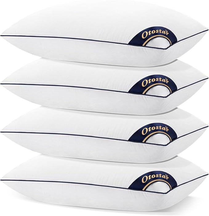 OTOSTAR Bed Pillows for Sleeping 4 Pack Standard Size Cooling Pillows Luxury Sleeping Pillow 3D Microfiber Filling Breathable Cover Soft Hotel Collection Pillows for Back Side or Stomach Sleepers