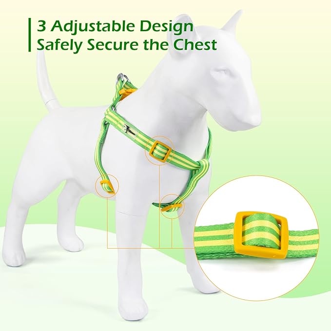 Stripe Step in Dog Harness for Small Dogs, Freedom Nylon Dog Halter Vests, Lightweight and Escape Proof Puppy Harness, Quick Fits for Small Medium and Large Dogs, Green S