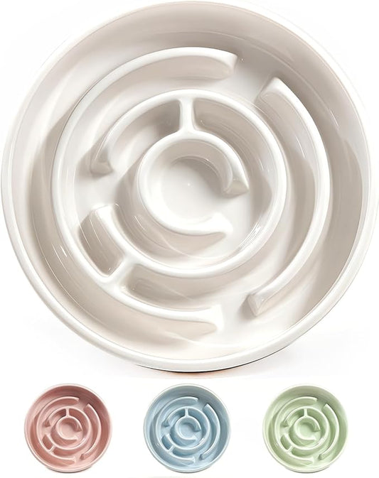 Slow Feeder Dog Bowls, Ceramic Dog Bowl with Anti-Slip, Slow Feeder & Non-Slip Design, Boredom and Anxiety Reducer, Suitable for All Breed Dogs and Cat (Ceramic-White)