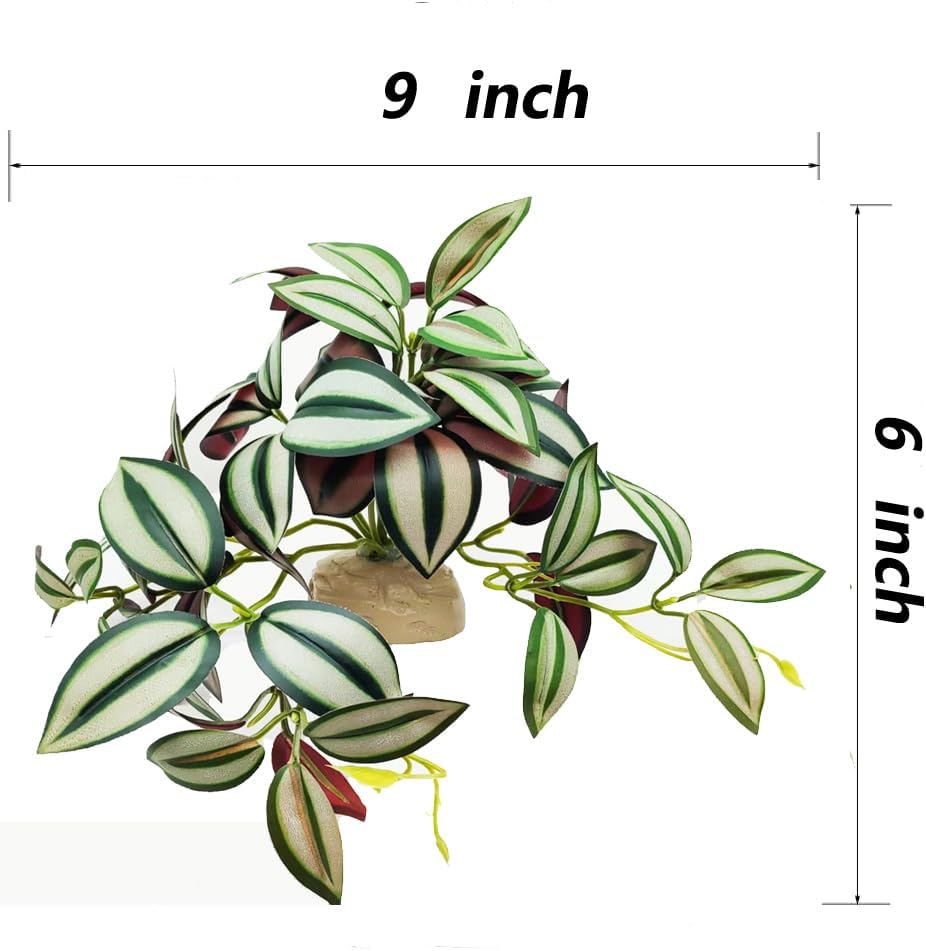 Reptile Plants for Terrarium Decor,Amphibian Habitat Decor, Bearded Dragon Tank Accessories,Artificial Plants for Gecko Chameleon Snake Tortoise with Base (Zebrina)