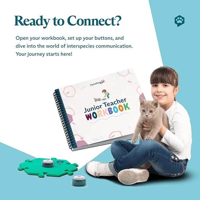 FluentPet Junior Teacher Science Kit with Workbook Cat & Dog Training Buttons for Communication - Talking Button Gift Set