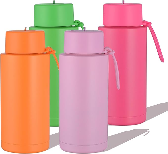 AGH 34oz Tumbler with Straw Lid - Double Wall Vacuum Insulated Stainless Steel - Set of 4 (Pink, Orange, Magenta, Green)