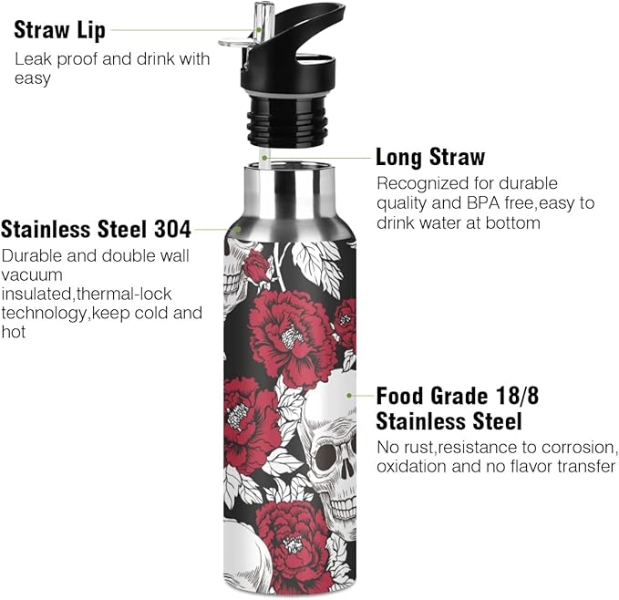 MNSRUU Insulated Water Bottle with Straw, Rainbow and Unicorns Stainless Steel Flasks for Sports Cycling Hiking School