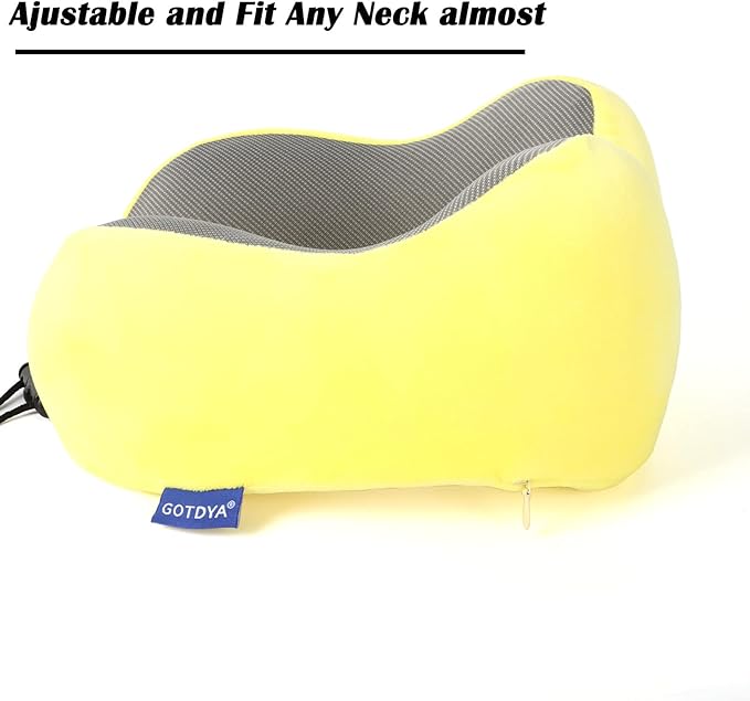 GOTDYA Travel Pillow,Travel Neck Pillows for Sleeping,100% Pure Memory Foam Soft Comfort & Support Pillow for Airplane/Car/Office&Home Rest Use-Yellow