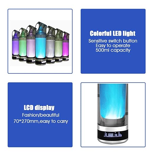 Hydrogen Water Bottles, Portable Hydrogen Water Bottle, Portable 500ml Hydrogen Rich Water Bottle Alkaline Generator LED Healthy Cup USB Rechargeable Anti Aging Hydrogen Rich Bottle(Grey)