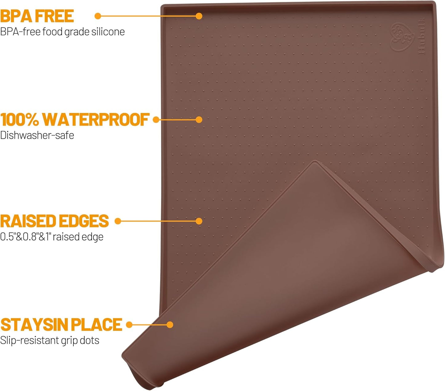 Hubulk Dog Feeding Mat,100% Waterproof Food Grade Silicone Pet Food and Water Bowl Placemat,Dishwasher, High Raised Edge to Prevent Spills,Nonslip Tray to Stop Messes on Floor（28"x18"x0.8", Brown）