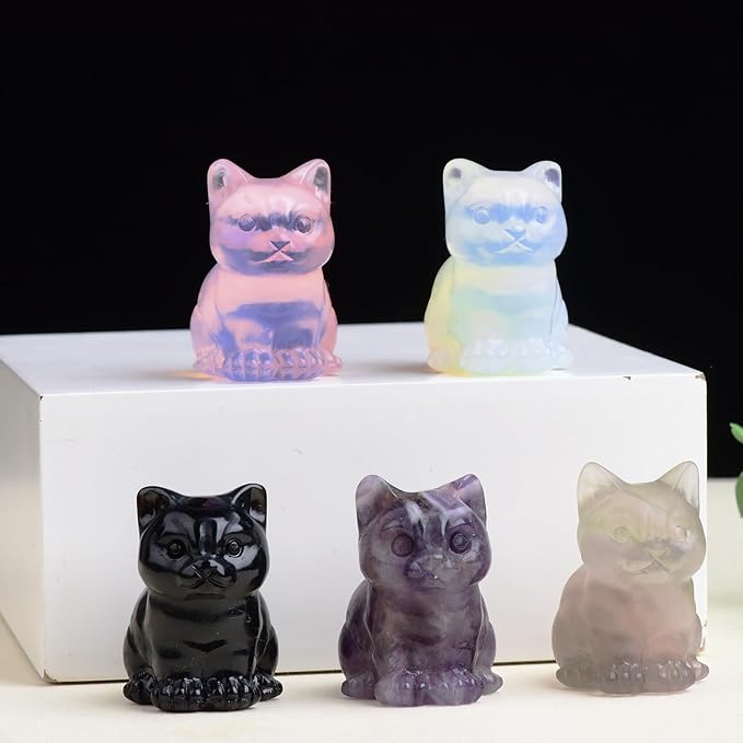 Amethyst Cat Crystal Statues, Healing Crystal Kitty Figurine Decorations, Purple Cat Gift Lucky Cute Kitten Figurines, Handcrafted Crystal Figurine for Home Décor and Spiritual Protection