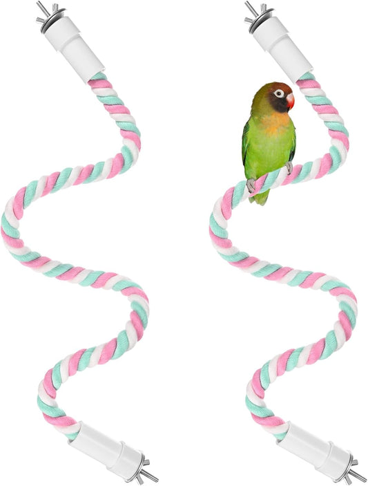 2-Pack Rope Perches for Bird Cages, 23.6 in Length Comfort Grip Flexible Rope Perch Beak & Paw Grinding for Parrots/Cockatiels/Parakeets, Bird Platform Sand [Pink Cyan]
