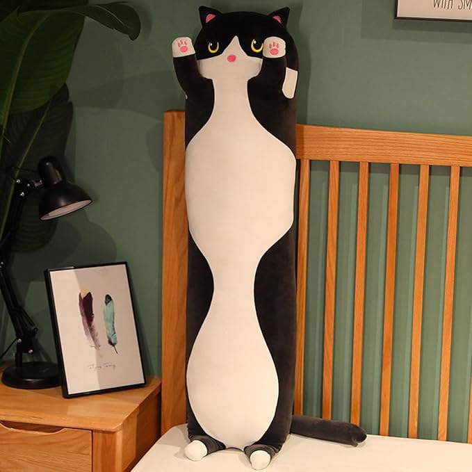Black Cat Long Plush Pillow Kitty Stuffed Animals Soft Sleeping Throw Pillow Doll (Black,34inches)