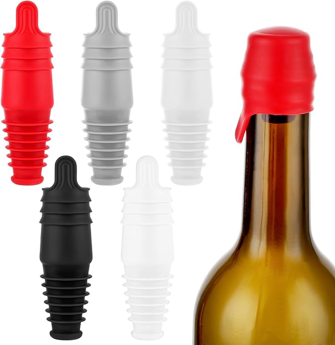 5 Pcs Multi-Layer Wine Bottle Corks, Silicone Wine Stopper Sealer Stopper for Keeping Wine Fresh, Reusable Sealing Bottle Stoppers for Glass Bottles Beer Champagne Wine Saver